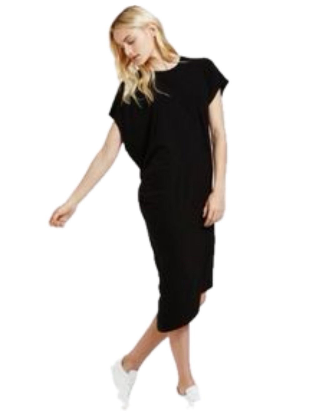Kit and Ace Minimalist Black Midi Dress, Relaxed Draped Silhouette, Stretch, 8